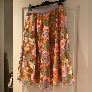 Maeve by Anthropologie Floral Patterned Pixelated Skirt in Springtime Colors
